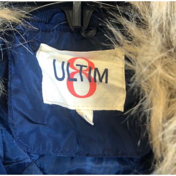 Ultim8 Navy faux fur collar Snake And rose appliqué bomber Jacket Juniors Sz L - Picture 7 of 7